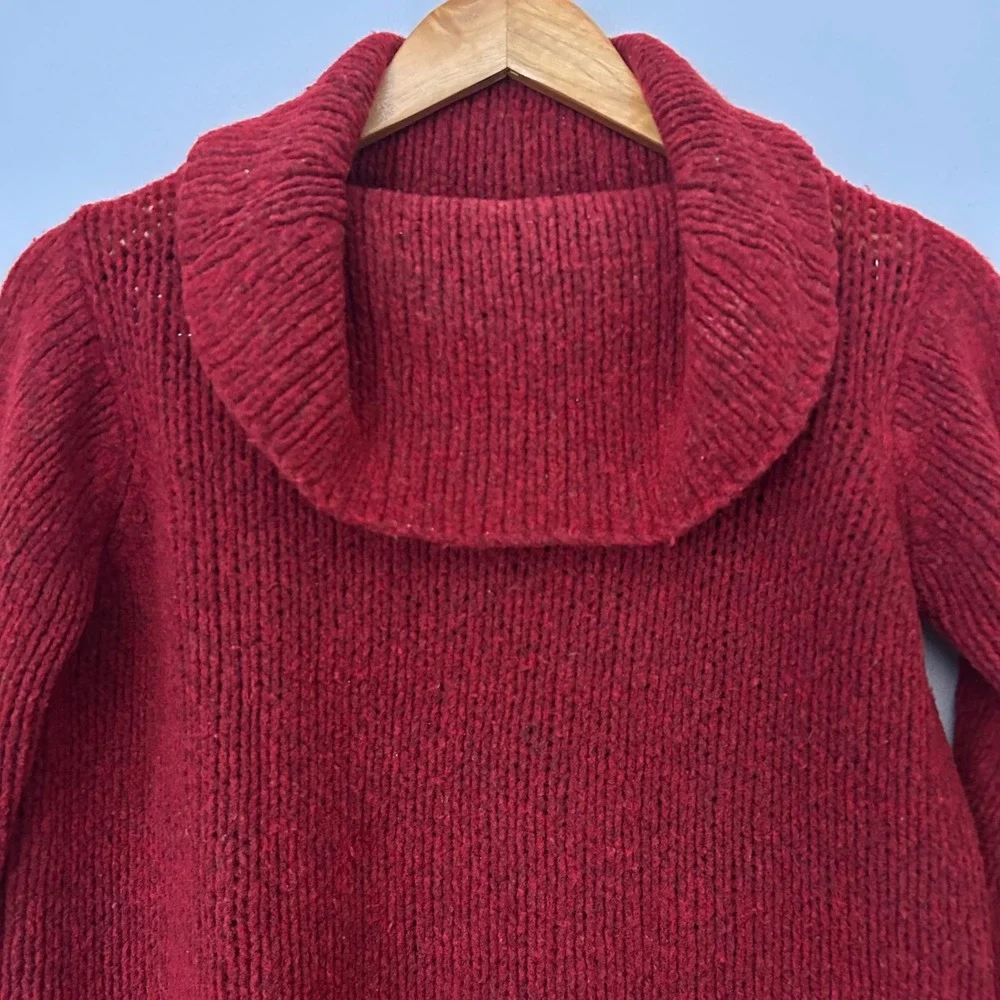 Eileen Fisher Sweater Womens PS Red Wool Blend Ribbed Cowl Neck Pullover - Picture 2 of 7